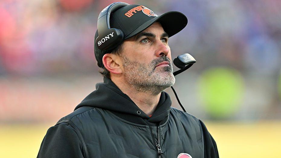 Head coach Kevin Stefanski of the Cleveland Browns looks on