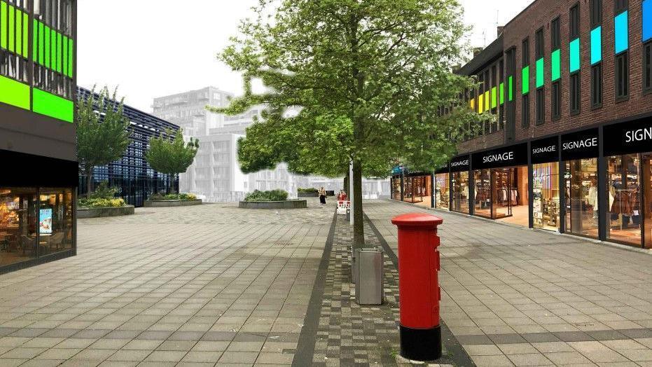 A computer-generated image of Billingham town centre following proposed development.