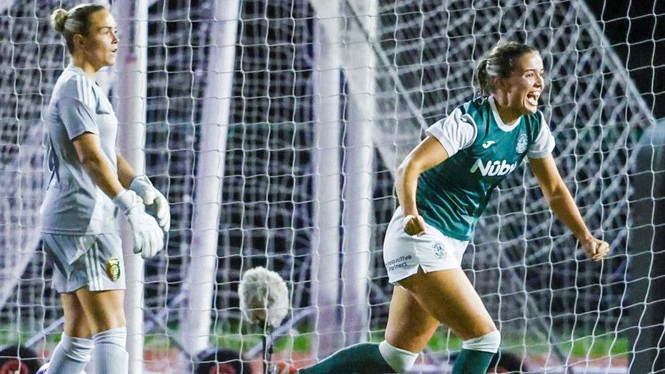 Eilidh Adams celebrates her first-half goal for Hibs