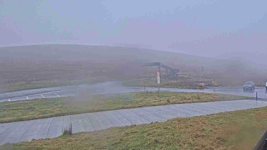 A view of the Mountain Road looking to the east from the Bungalow in the fog.