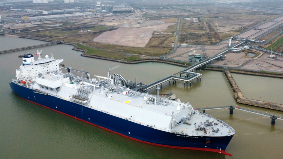 An LNG tanker docks at the Grain facility in Kent 