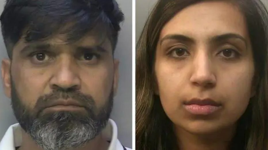 Police mugshot images of Urfan Sharif and Beinash Batool