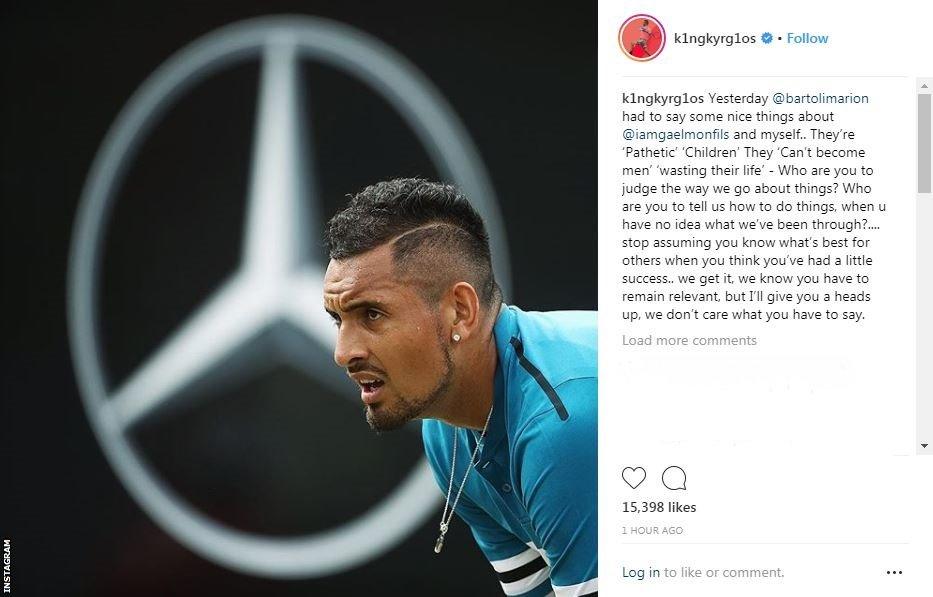 Nick Kyrgios' Instagram post