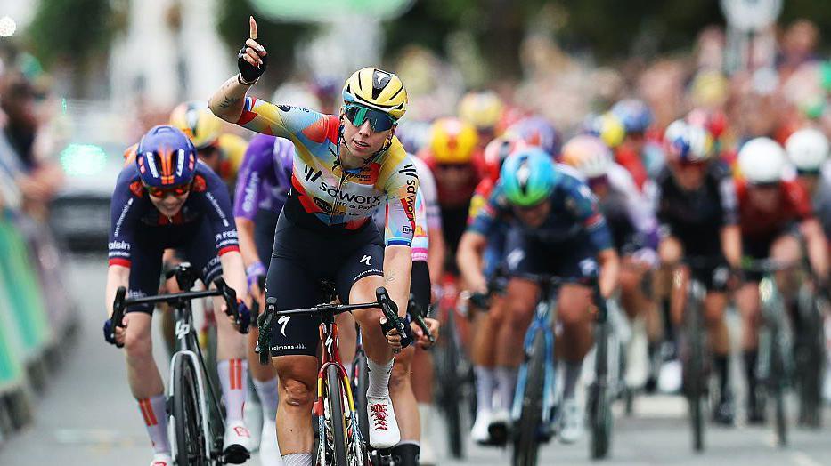 Lorena Wiebes of Netherlands and Team SD Worx - Protime celebrates at finish line as stage winner during the 11th Lloyds Tour of Britain Women 2026,