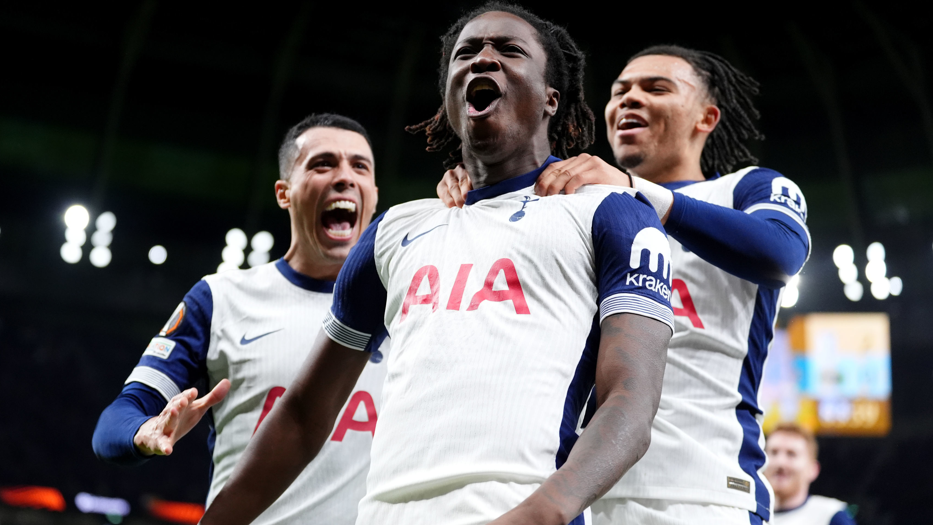 Tottenham Hotspur's Damola Ajayi celebrates scoring against Elfsborg successful  the Europa League