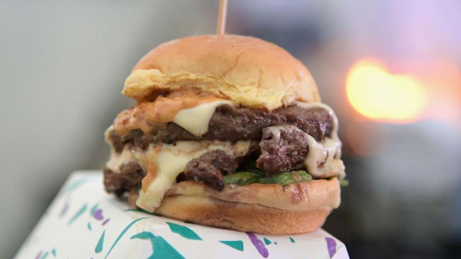 A burger at a restaurant in New York City