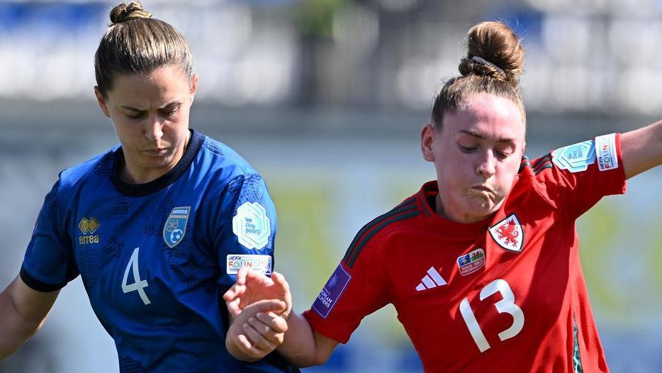 Rachel Rowe in action during Wales' 6-0 win in Kosovo in April