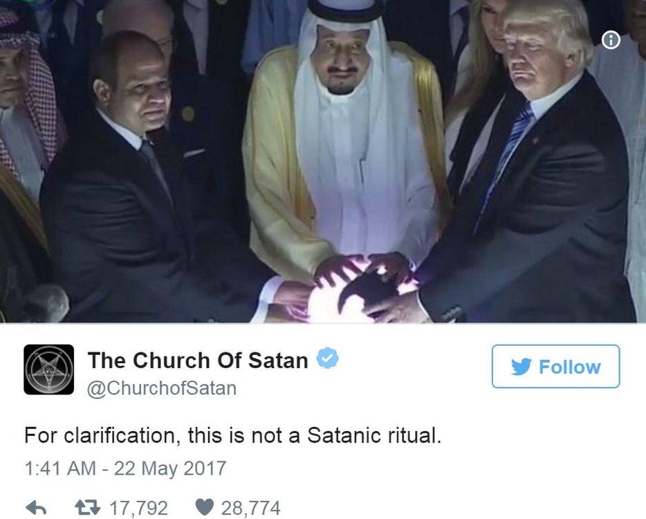 Screen grab of tweet by @ChurchofSatan