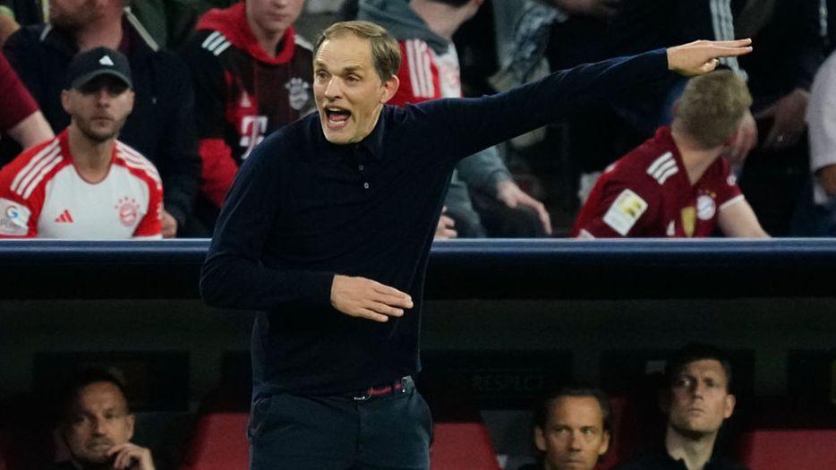 Thomas Tuchel points on the touchline during his time as Bayern Munich manager