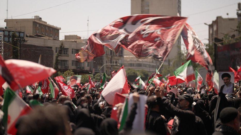 Mourners in Tehran at the funeral of Ayatollah Ali Khamenei