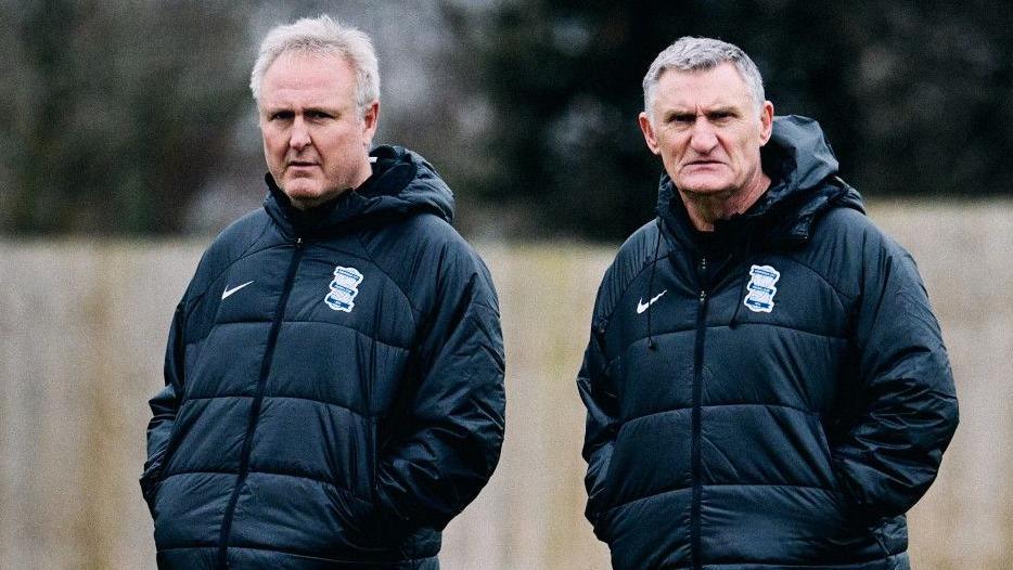 Mark Venus (left) and Tony Mowbray at the Blues training ground in January 2024 