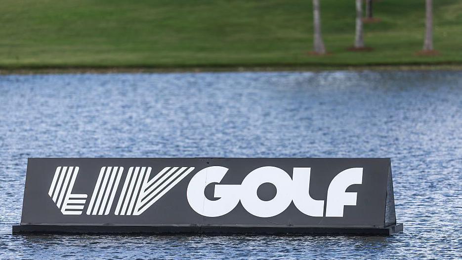 A LIV Golf logo floating on water