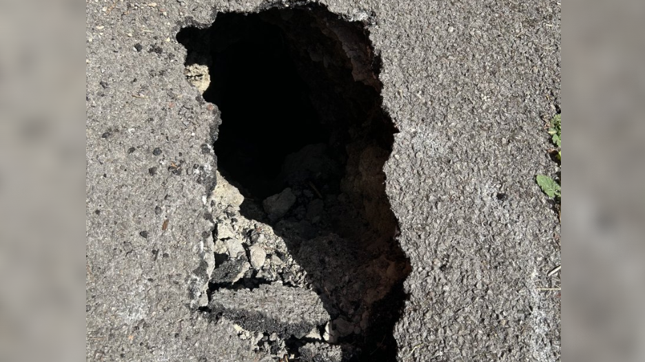 Birdseye shot of the sinkhole, it is one foot by two foot wide but is very deep