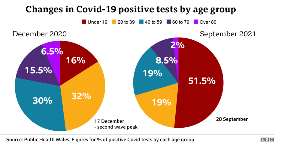 Changes in Covid-19 positive tests by age group graphic