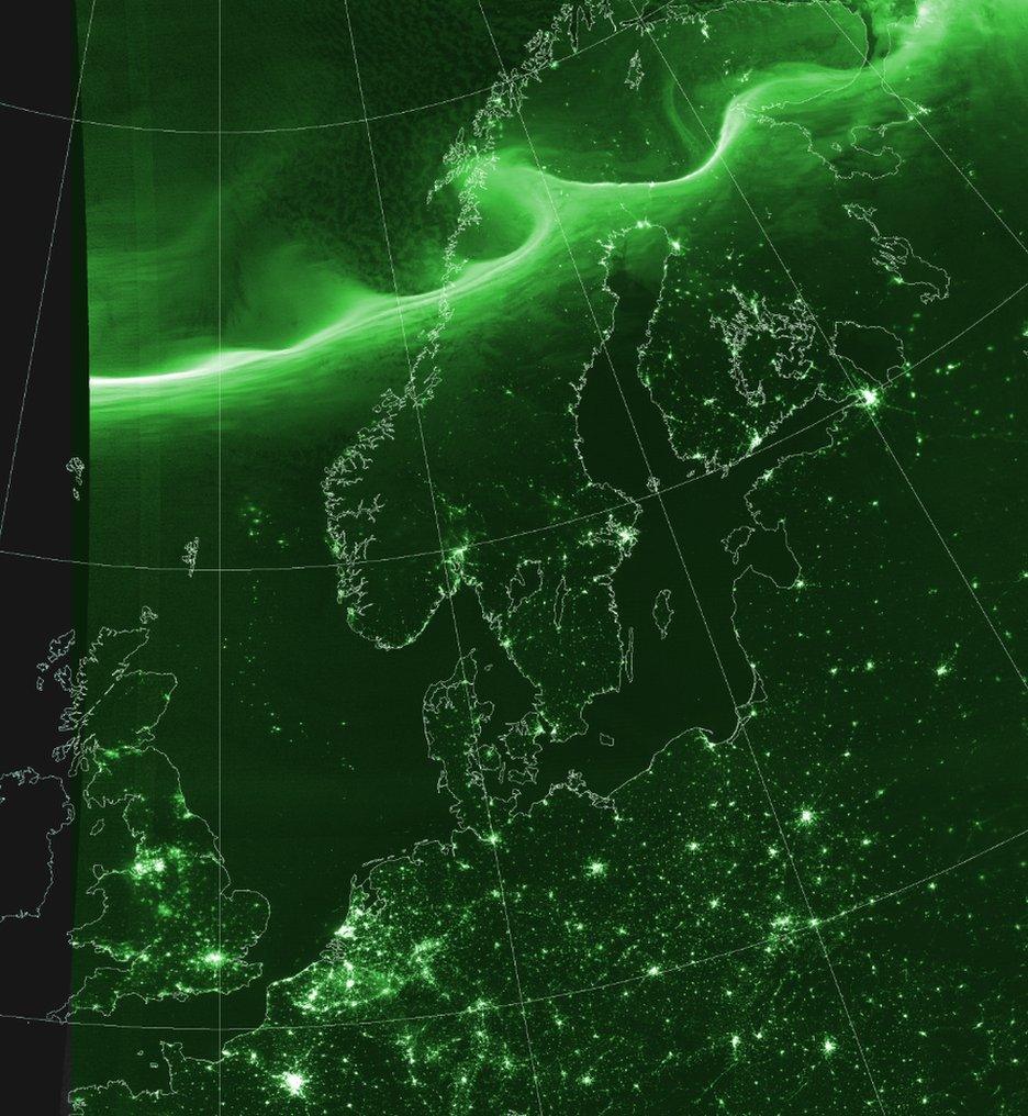 Satellite image of Monday night's Northern Lights