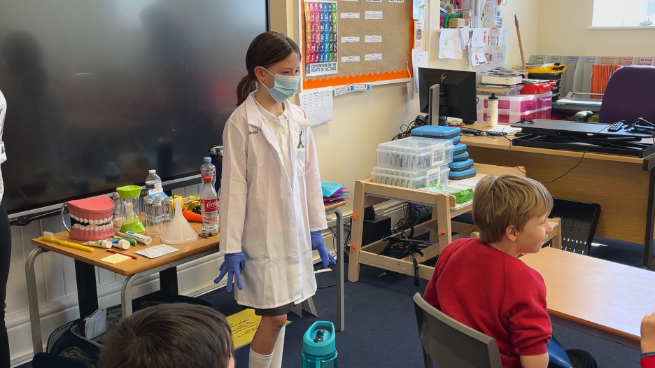 Children at Vauvert Primary School dressed as dentist