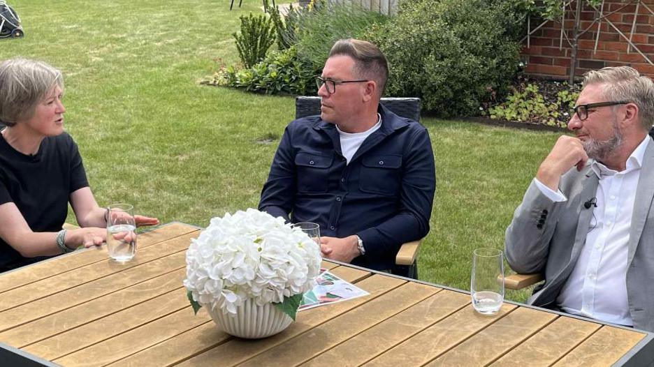 Environmentalist, archaeologist and TV presenter Helen Geake (left) talked to Essex builder Oliver Hall (middle) and chair of Eastern Powerhouse James Palmer (right) taking part in a BBC Politics East special programme on development, infrastructure and housing
