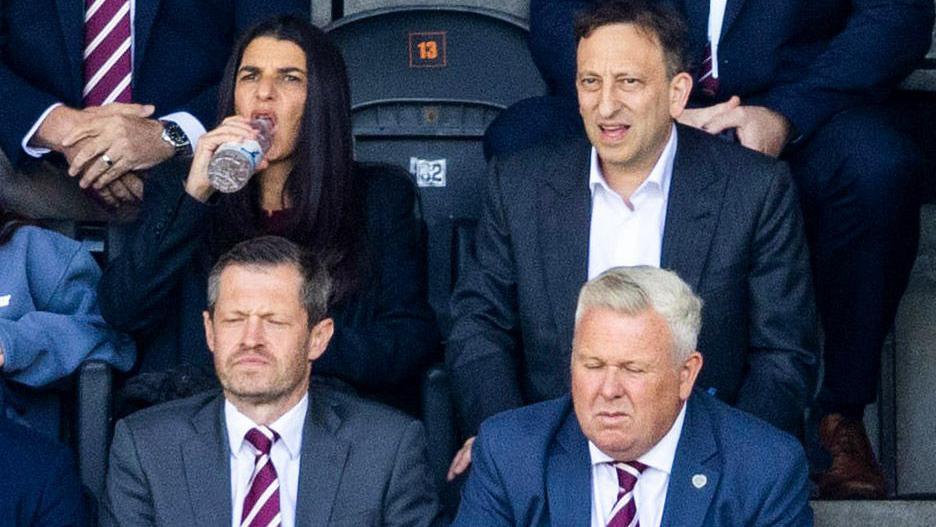 Hearts investor Tony Bloom (top right) watches on during a William Hill Premiership match between Dundee United and Heart of Midlothian at the CalForth Construction Arena at Tannadice Park,