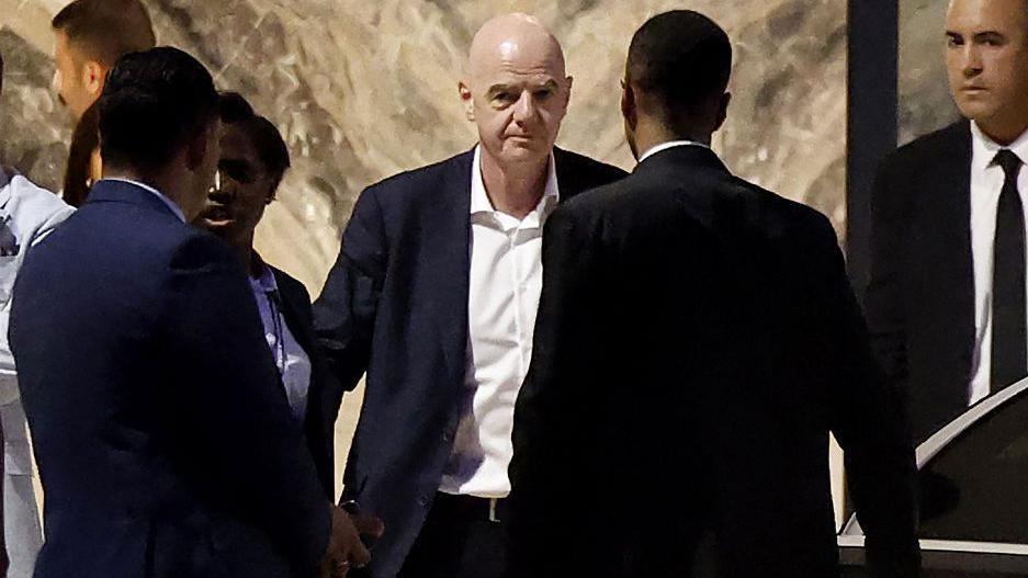 Fifa president Gianni Infantino leaves Al-Madina Stadium in Rabat following the 2026 Women's Africa Cup of Nations match between Malawi and Zambia