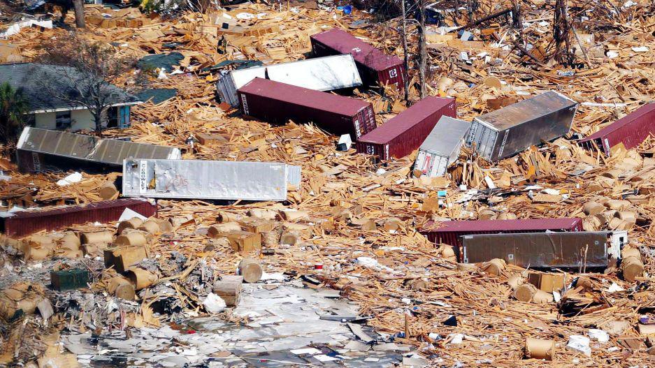 Damage from Hurricane Katrina is seen from this aerial view in Bay St. Louis, Mississippi 