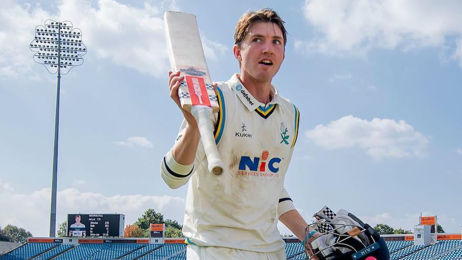 George Hill acknowledges the crowd after his century for Yorkshire