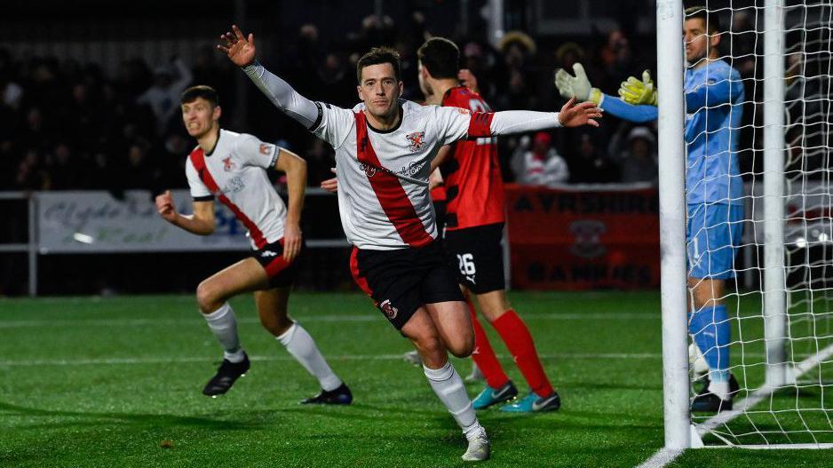 Clydebank's Nicky Little celebrates scoring against Clyde