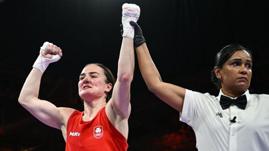 Kellie Harrington celebrates her quarter-final win 