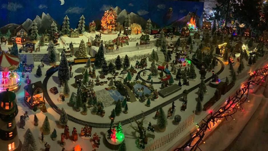 George Key's Victorian Christmas Village, complete with moving trains and hot air balloons. 
