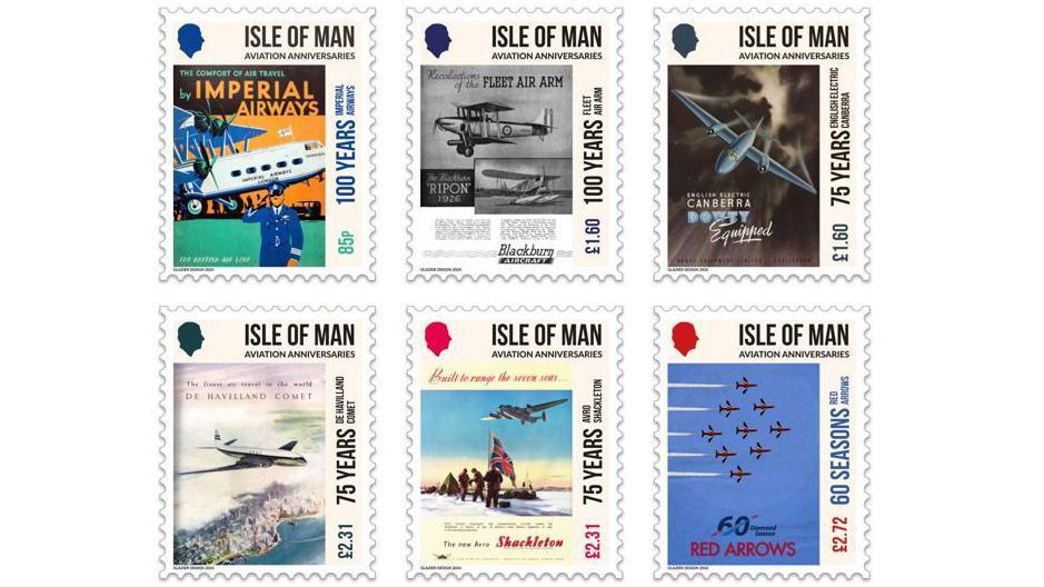 Set of six stamps featuring historic aircraft