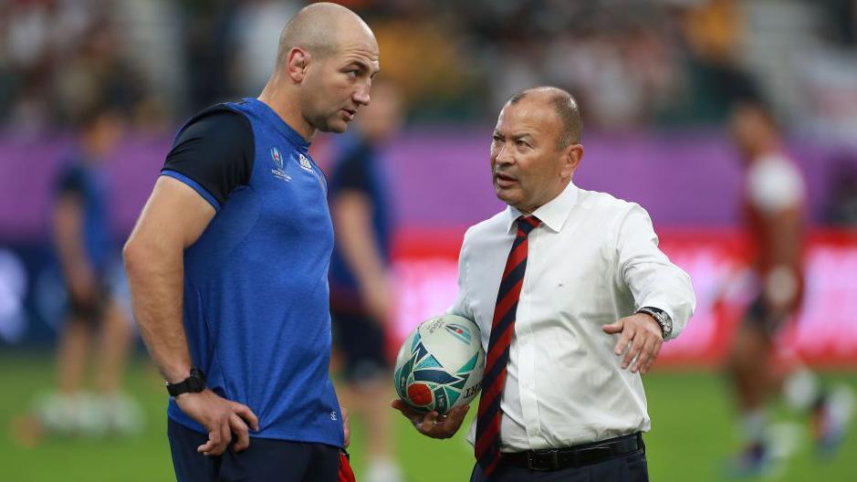 Steve Borthwick and Eddie Jones talk to each other