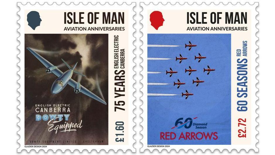 Stamps featuring 75 years of the English Electric Canberra and the 60th anniversary of the Red Arrows