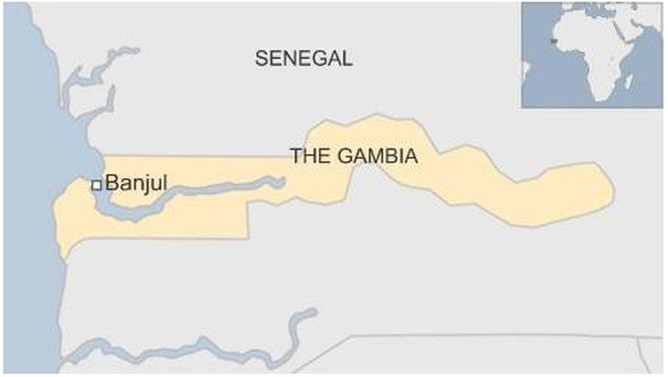 Map of The Gambia showing capital, Banjul - September 2015