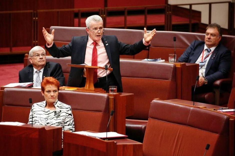 Senator Malcolm Roberts delivered an animated speech to parliament