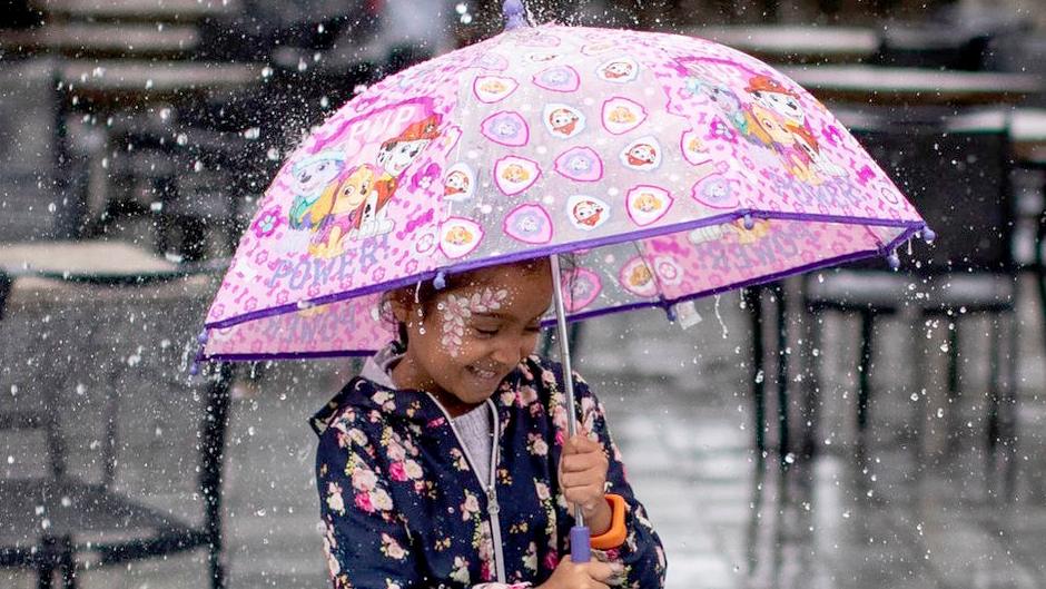 girl-under-brolly outside-London-Eye.