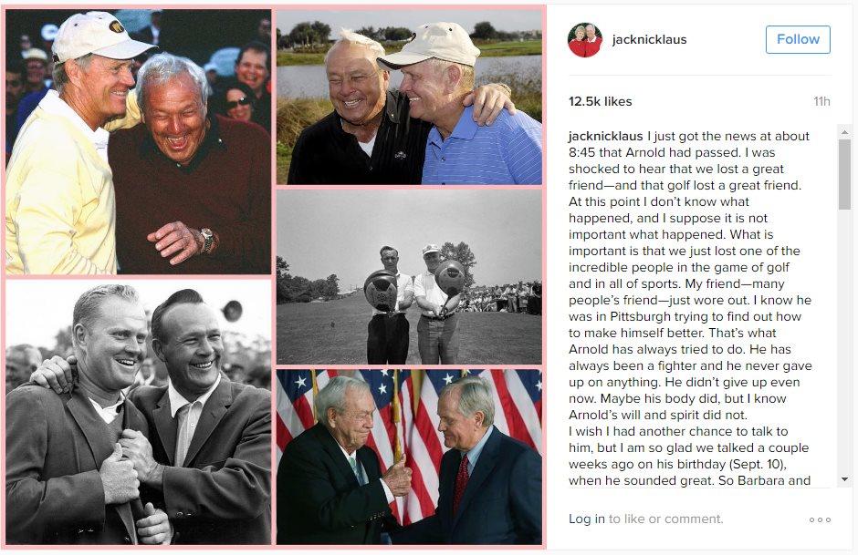 Golfer Jack Nicklaus shared his grief alongside a collection of photos on Instagram