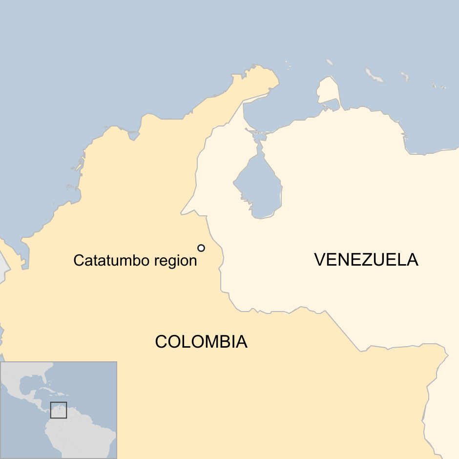 A map of Colombia, showing the general location of the Catatumbo region, and Venezuela