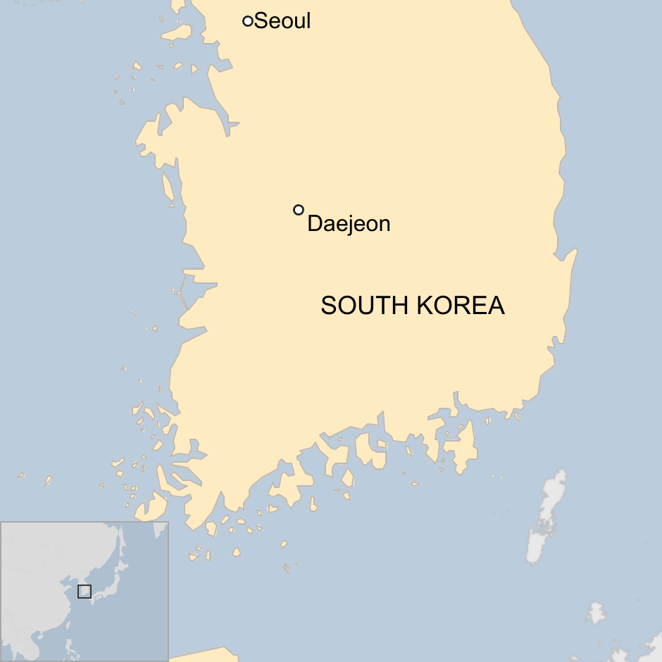 A map of South Korea showing the locations of Daejeon and Seoul