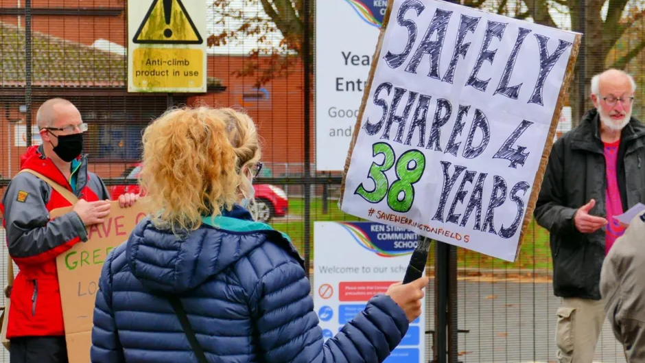 Campaigners protesting against the fencing around the Werrington fields 