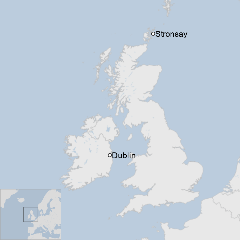 Map showing Dublin and Stronsay