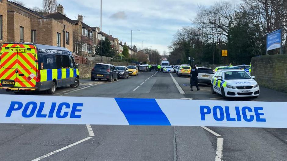 Cordon outside entrance of All Saints Catholic High School in Sheffield