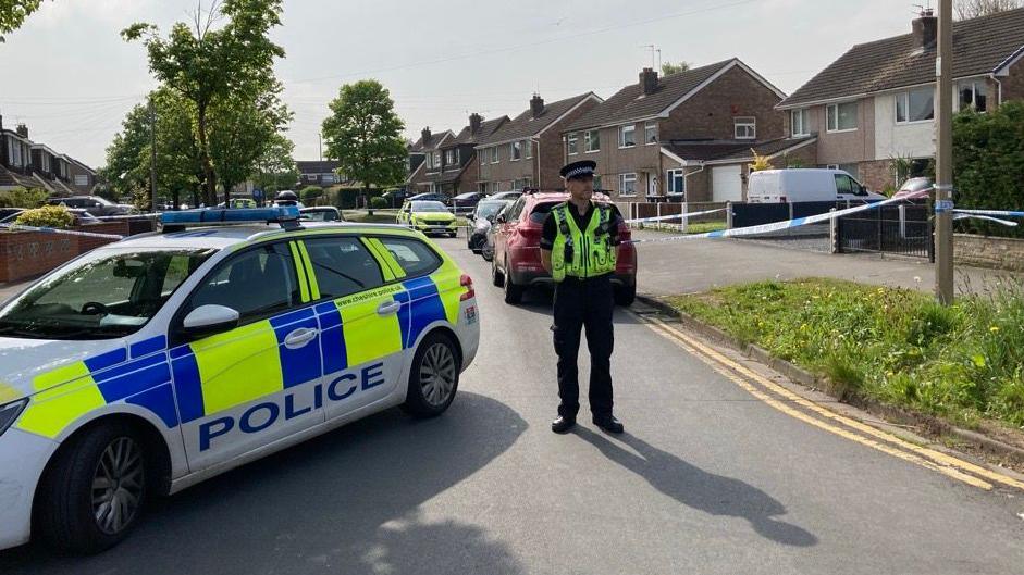 Police at the scene of a stabbing in Ellesmere Port