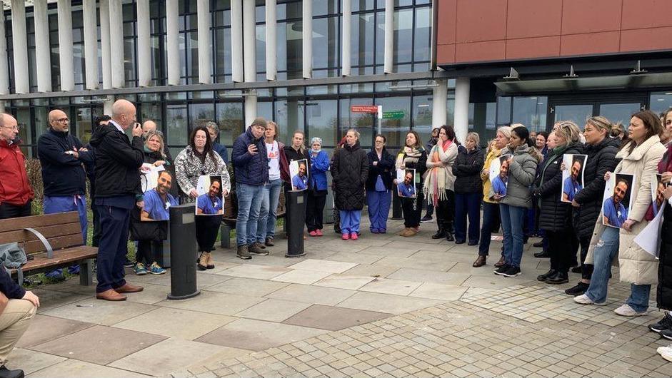 About 80 people, including former colleagues, attended a rally at Morriston Hospital