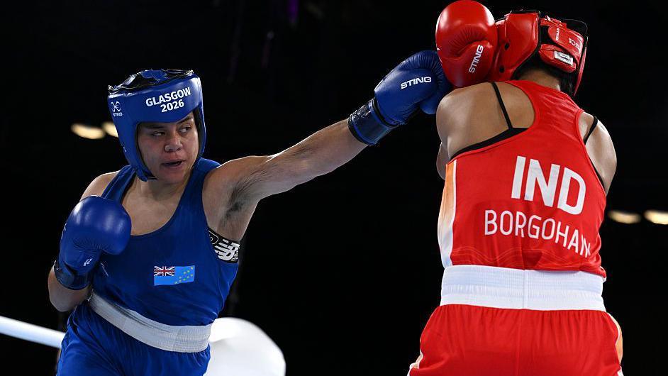 Tuvalu boxer Tarona Taafaki in action in the Commonwealth Games semi-finals