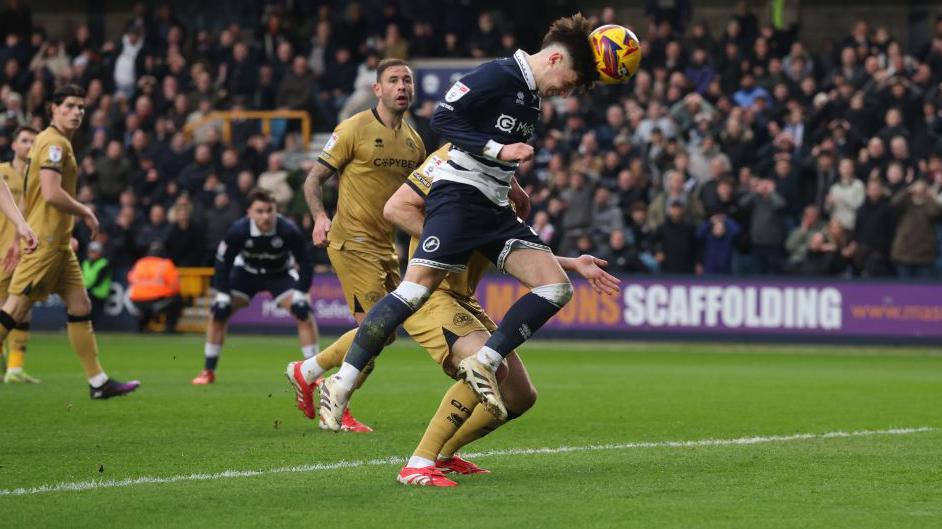 Luke Cundle heads in his first Millwall goal