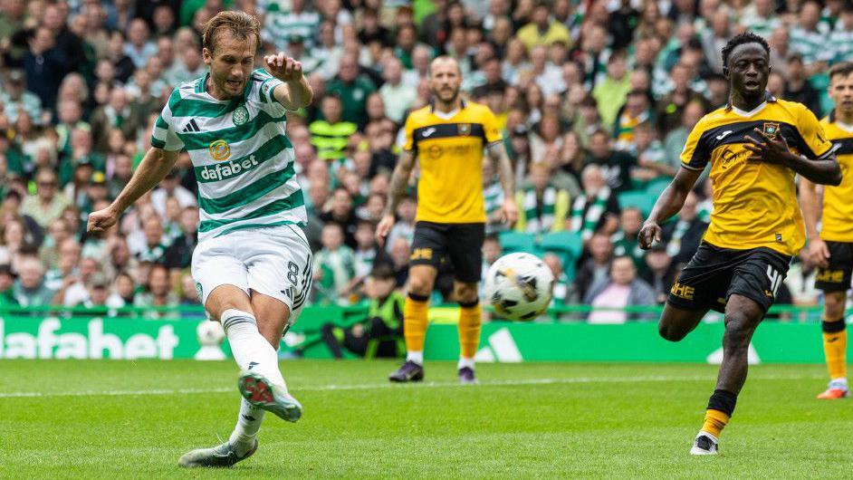 Benjamin Nygren scores for Celtic against Livingston