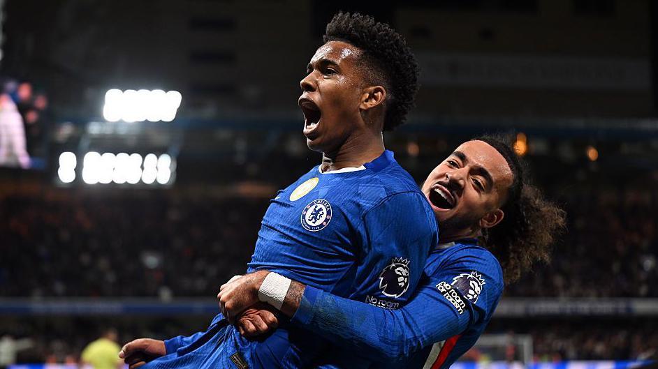 Estevao Willian celebrates after scoring the winner for Chelsea