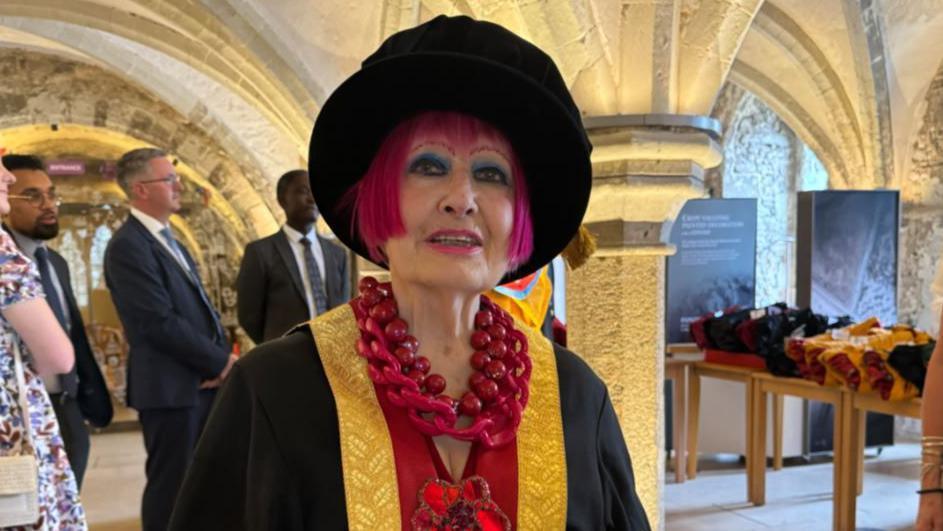 Dame Zandra Rhodes getting honorary degree at Rochester Cathedral 