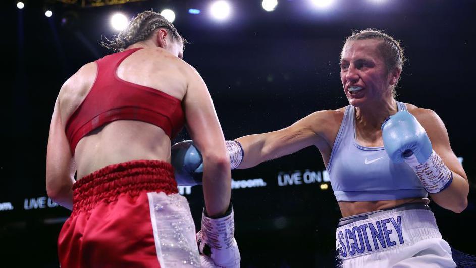 Ellie Scotney punches Segolene Lefebvre in Manchester in April 2023
