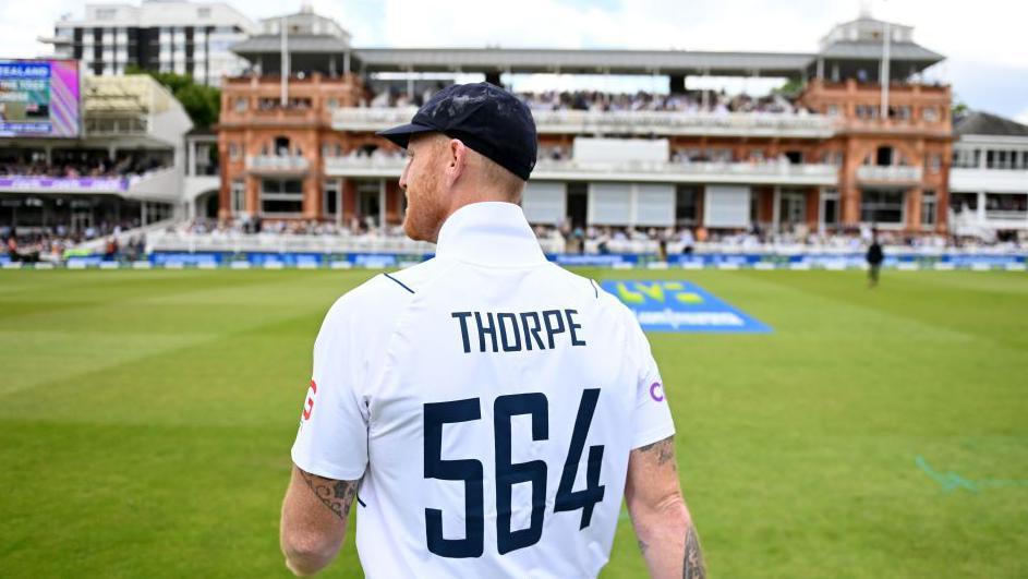 Ben Stokes in shirt with Graham Thorpe's name and England Test cap number