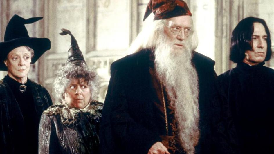 Dame Maggie Smith, Miriam Margolyes, Richard Harris and Alan Rickman in Harry Potter and the Chamber of Secrets in 2002

